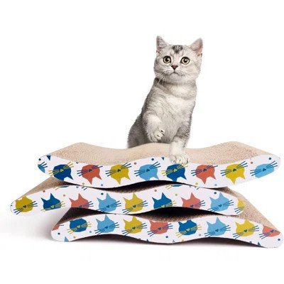 Cat Scratcher Cardboard Scratching Pad With Catnip 3 Pack | Wayfair North America