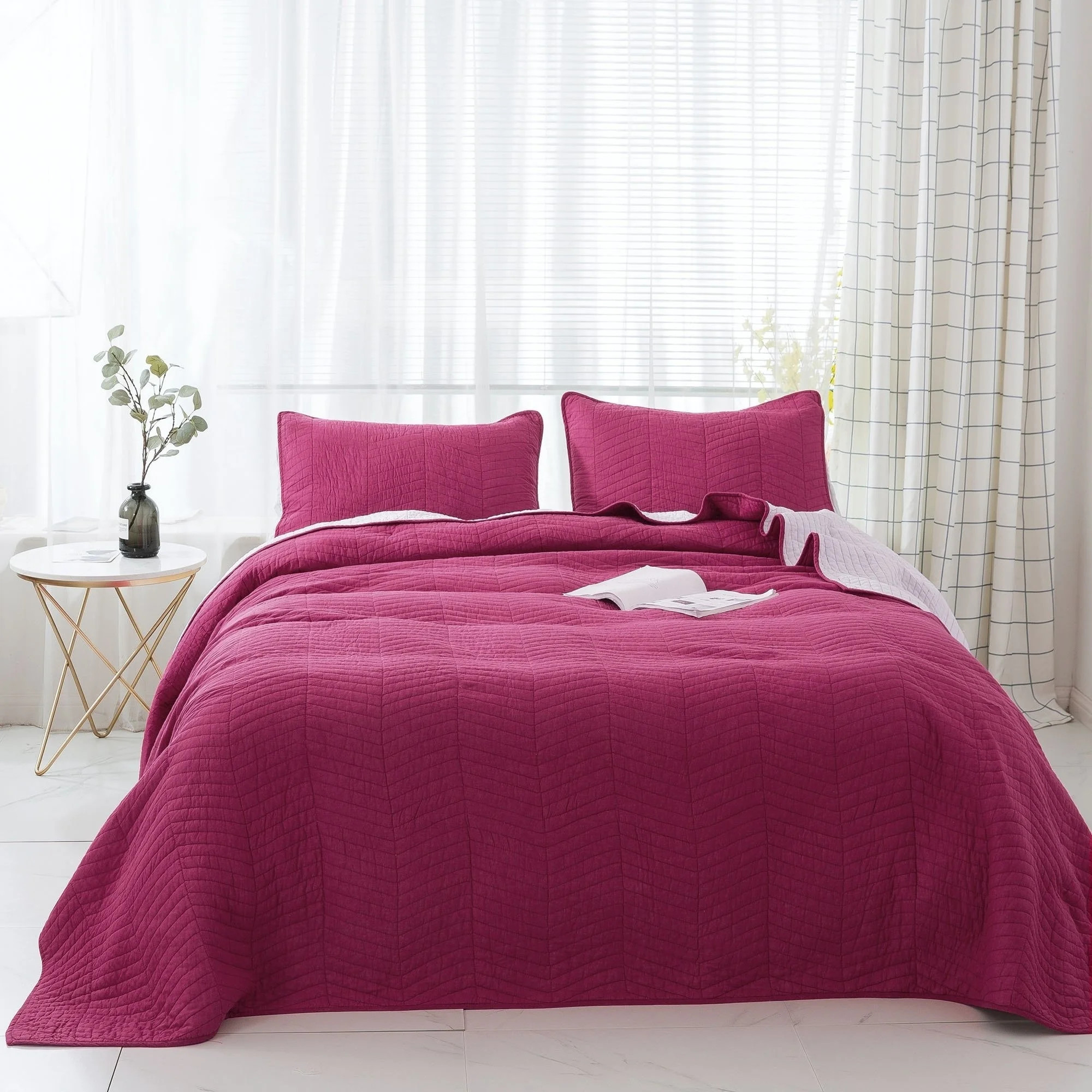 Kasentex  3-Piece Oversized Quilt Set Soft Cotton Bedspread Coverlet Sets Red Queen Oversize | Walmart (US)