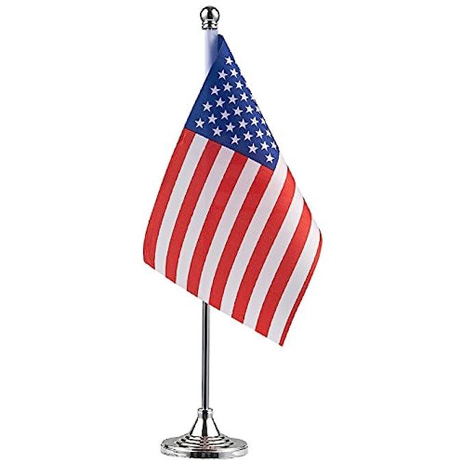 Juvale US Flag Stand - American Flag Metal Base, USA Flag Desk, Table Decoration, 8 x 5.5 inches | Amazon (US)