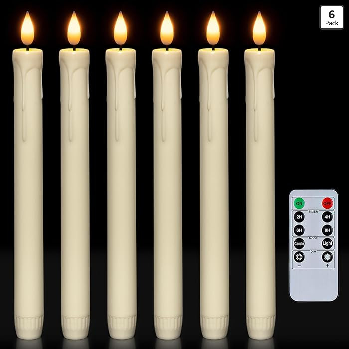 Homemory 6 Pcs Flameless Taper Candles with Remote, Timer, Dimmer, Ivory Battery Operated CandleS... | Amazon (US)