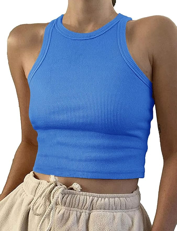 Artfish Women Casual Basic Sleeveless High Neck Rib-Knit Y2k Crop Tank Top | Amazon (US)