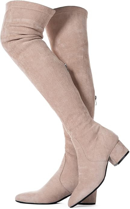 Thigh High Block Heel Boot Women Pointed Toe Stretch Over The Knee Boots | Amazon (US)