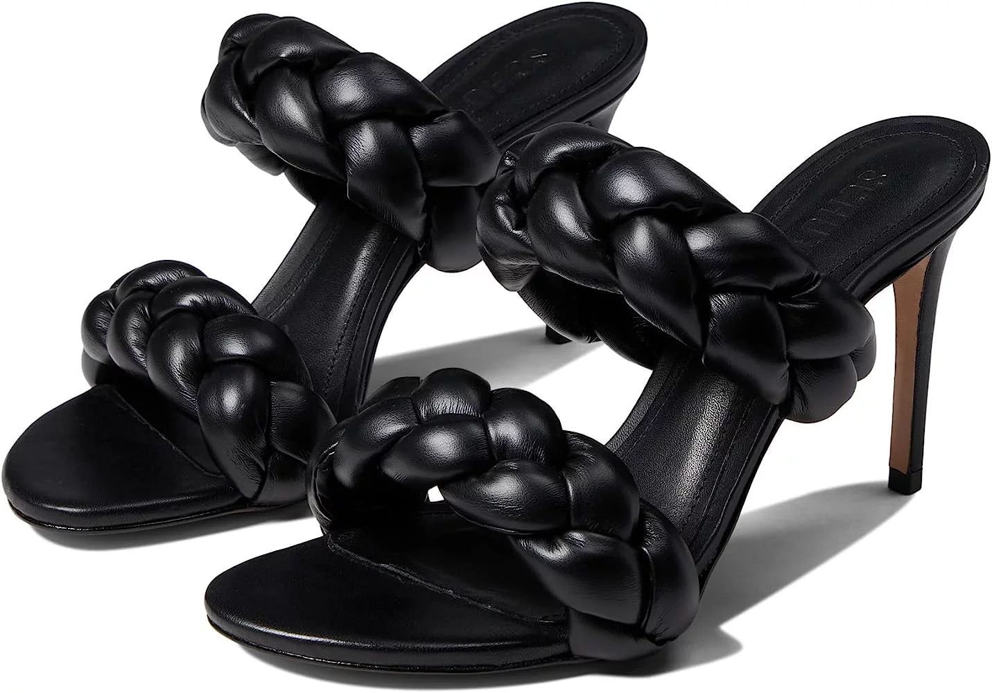 Schutz Soo Black Leather Braided Straps Slip On Open Toe Stiletto Heel Sandals (BLACK, 10) | Walmart (US)