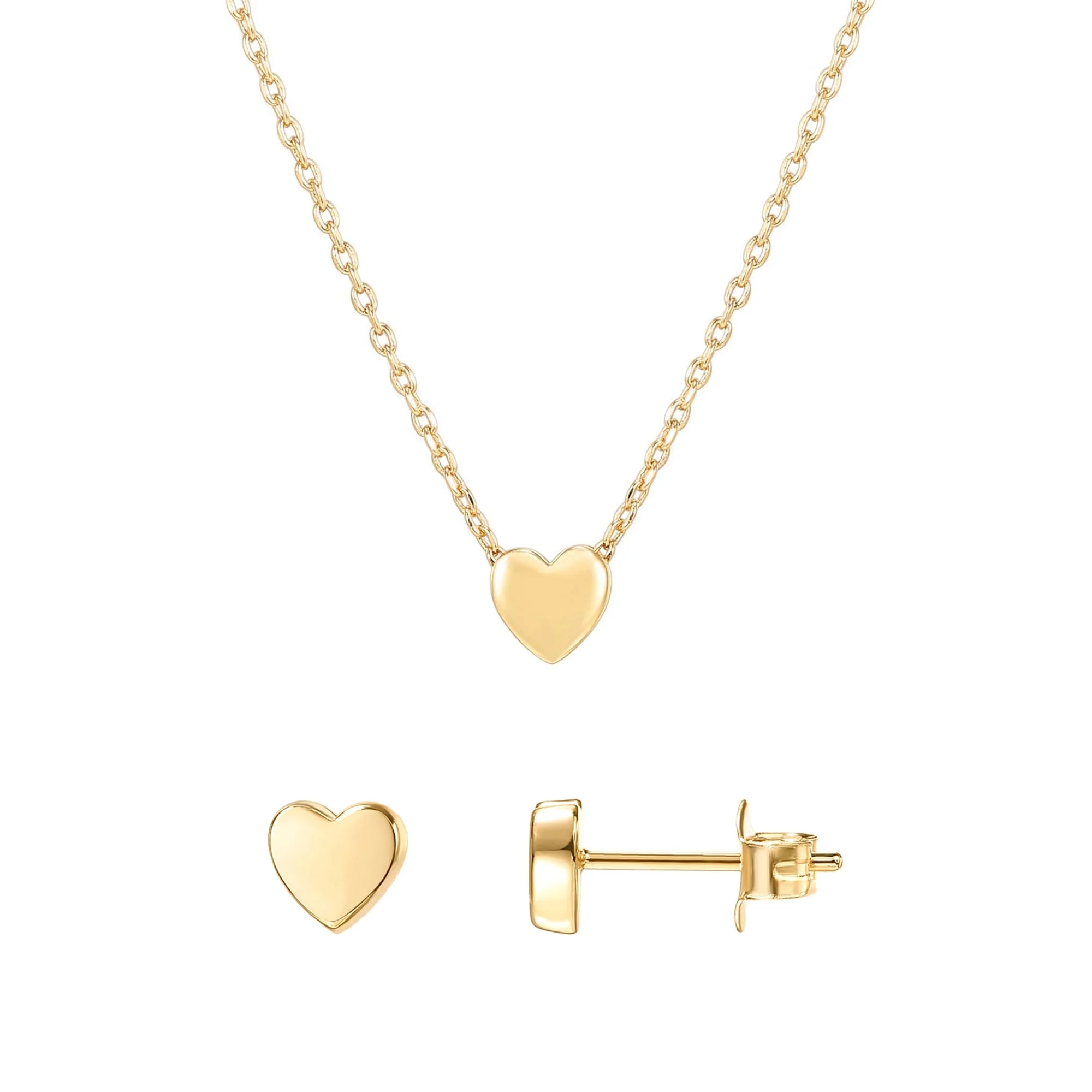 PAVOI Women's 14K Yellow Gold Flash Plated Heart Jewelry Set, 19'' Adjustable Necklace & Stud Ear... | Walmart (US)