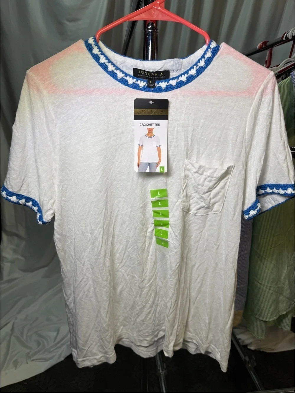NWT Joseph White Crocheted Trim Tee - Blue Accent | Poshmark