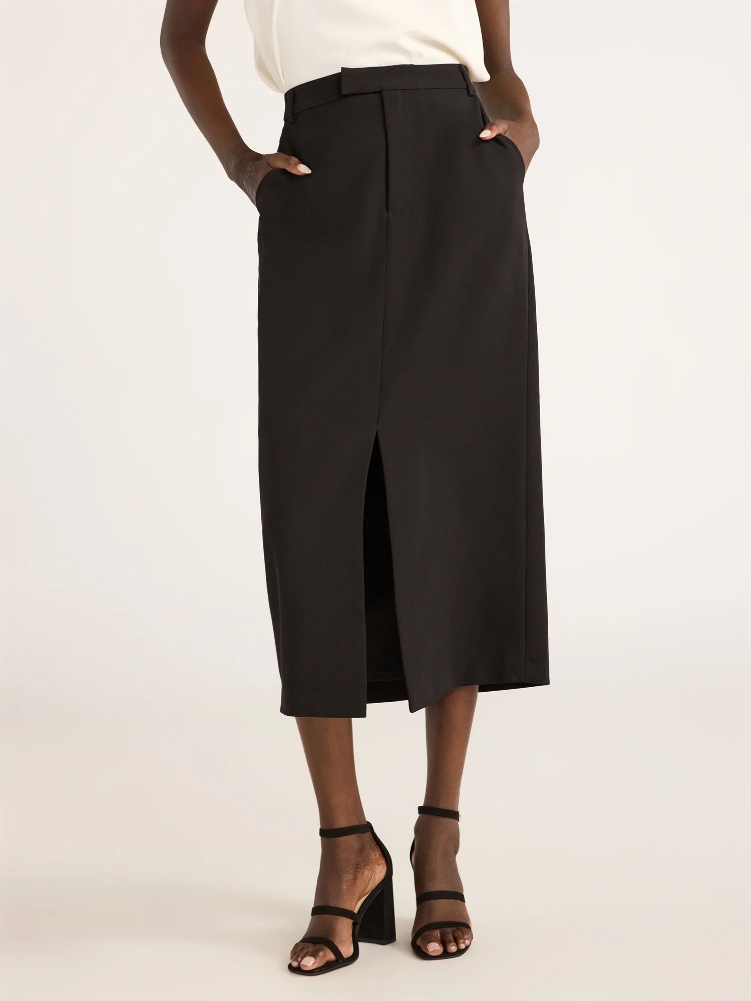 Scoop Women’s Ultimate Crepe Front Slit Midi Skirt, Sizes 0-20 | Walmart (US)