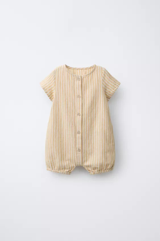 STRIPED COTTON AND LINEN ROMPER | Zara UK