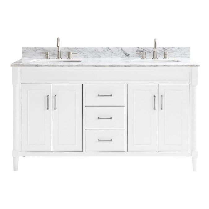 allen + roth Perrella 61-in White Double Sink Bathroom Vanity with Carrera White Natural Marble T... | Lowe's