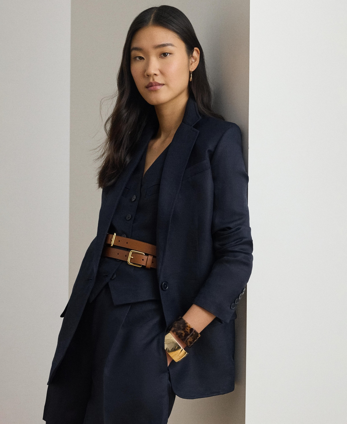 Lauren Ralph Lauren Women's Single Button Notch Lapel Twill Blazer - Lauren Navy | Macy's