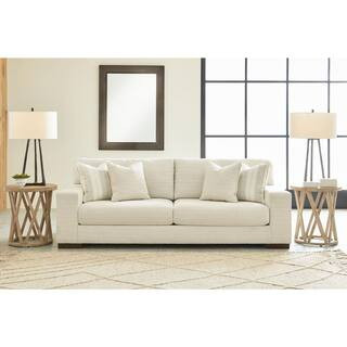 Maggie 96 in. Square Arm Polyester Rectangle Removable Cushions Sofa in White | The Home Depot
