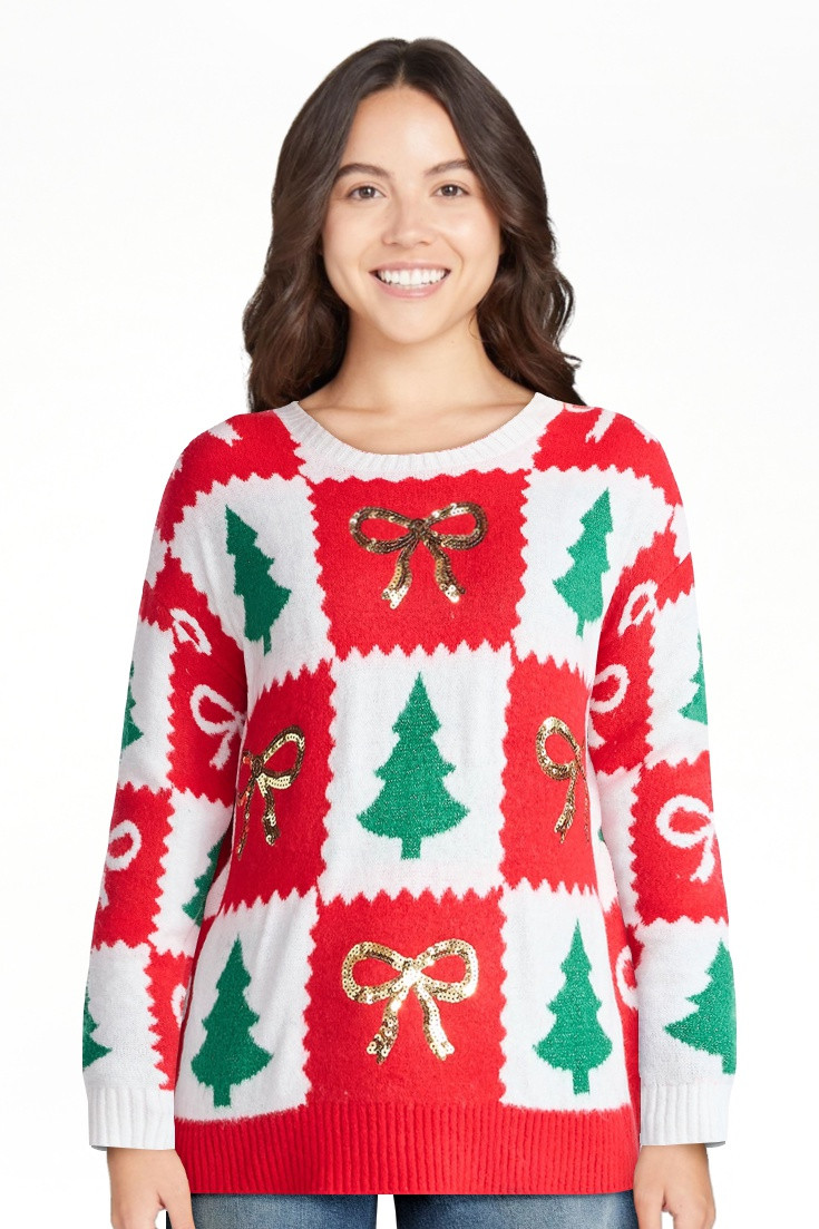 Holiday Time Women's Embellished Pullover Christmas Sweater, Midweight, Sizes XXS-XXXL | Walmart (US)