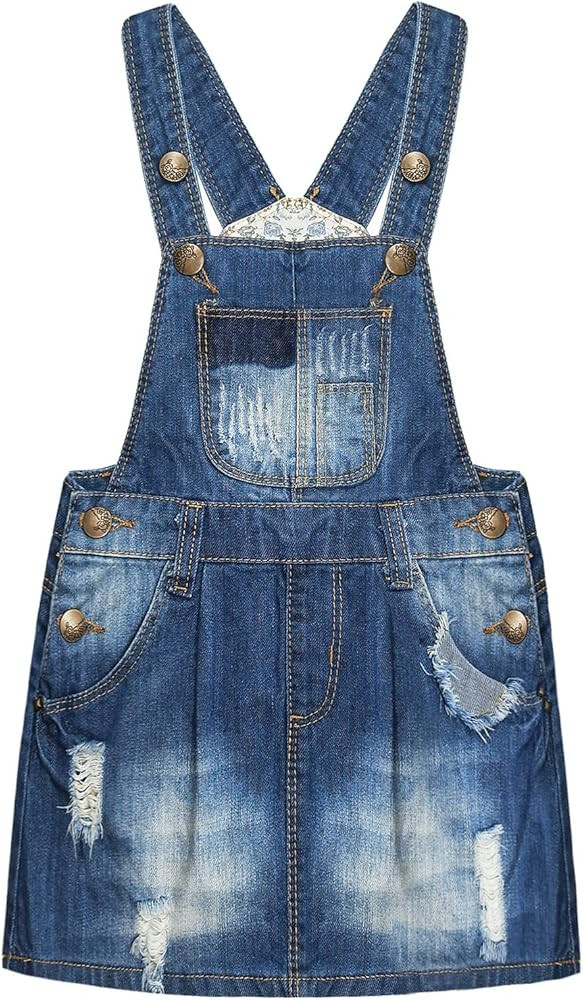 KIDSCOOL SPACE Baby Girls Overalls Jean Dress, Flower Embroidered Double Color Spliced Tulle Skir... | Amazon (US)