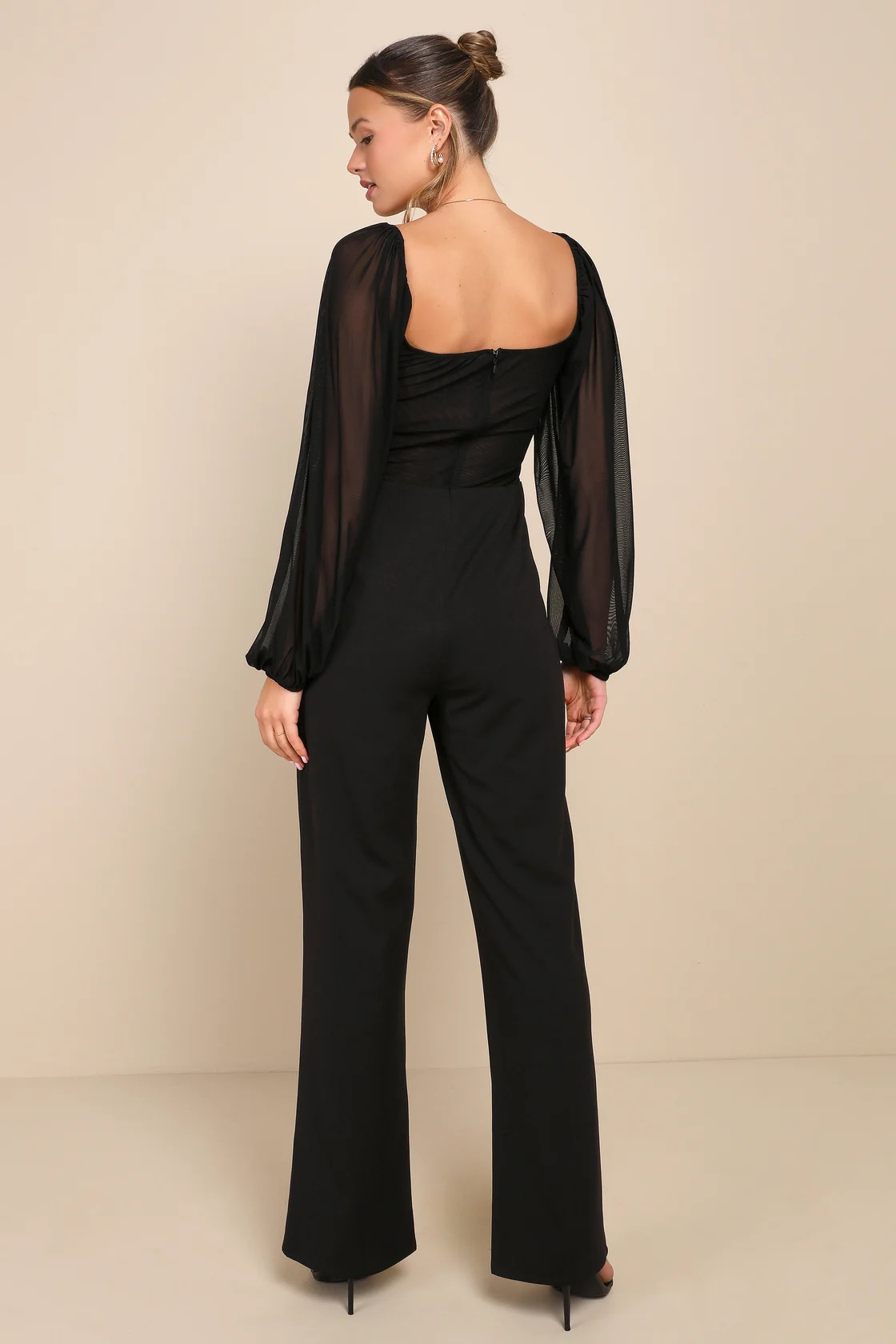 Instant Attraction Black Mesh Lace Long Sleeve Bustier Jumpsuit | Lulus