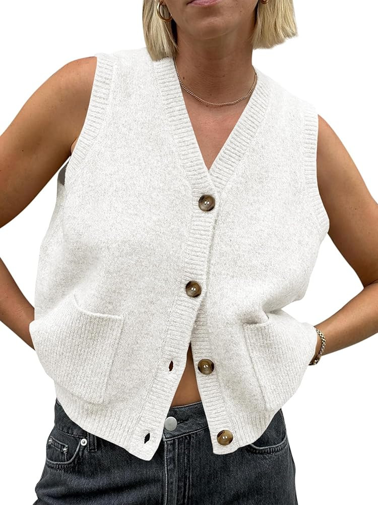 Saodimallsu Womens Sleeveless Sweater Vest Button V Neck Knit Trendy Casual Summer Cardigan with ... | Amazon (US)