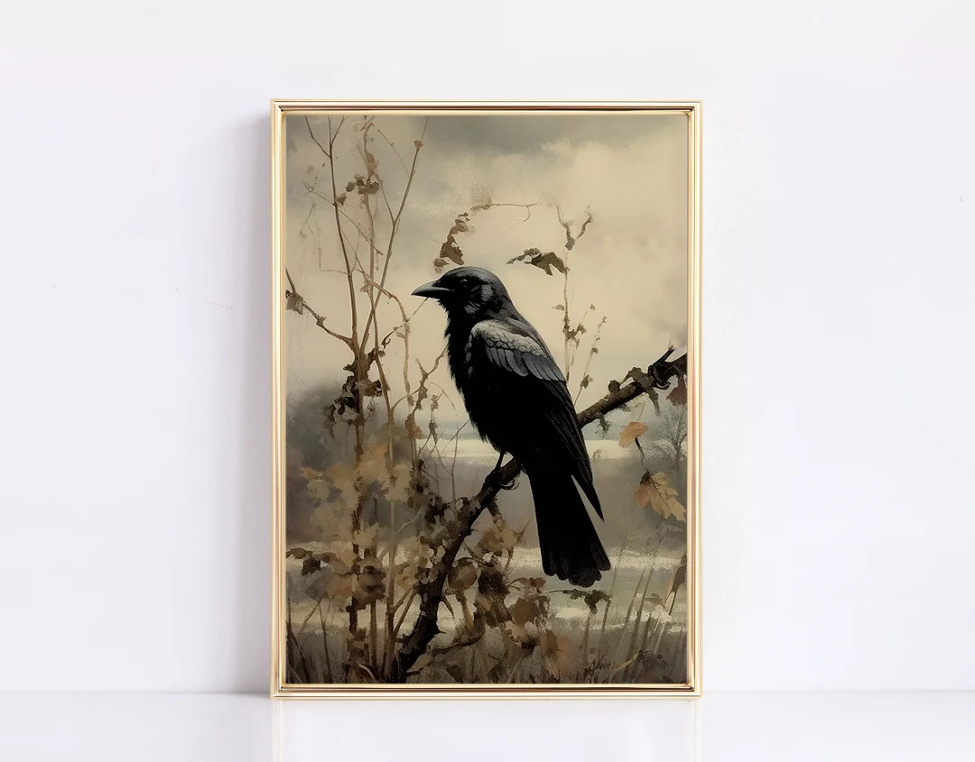 Vintage Halloween Print Dark Academia Black Crow Fall Print Halloween Decor Modern Vintage Fall P... | Etsy (US)
