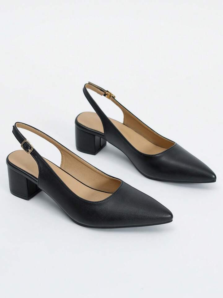 Wide Fit Women's Spring/Summer New Minimalist Style Suede Closed Toe Slingback Low Heels, Fashion... | SHEIN