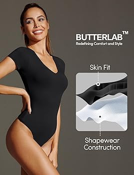IUGA Bodysuits for Women Tummy Control Short Sleeve V Neck Body Suits for Womens Compression Slim... | Amazon (US)