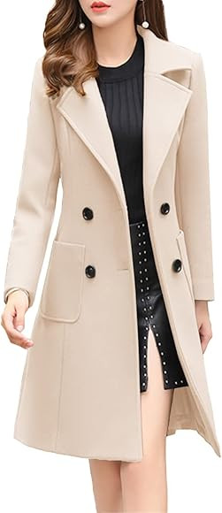 Bankeng Women Winter Wool Blend Camel Mid-Long Coat Notch Double-Breasted Lapel Jacket Outwear | Amazon (US)
