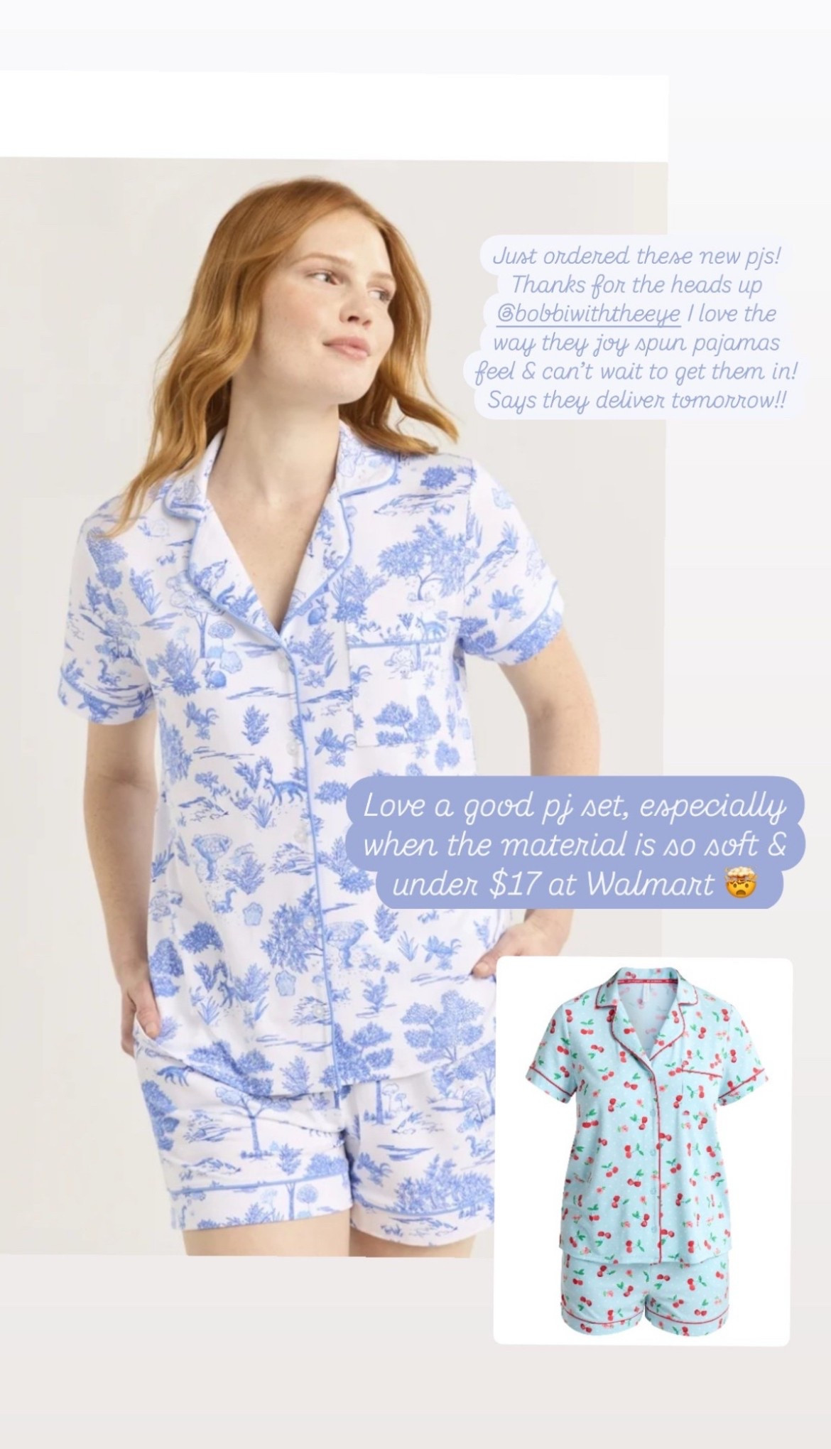 The cutest button up two piece pajama set! Under $17 at walmart! 

Love the blue and white pattern and also got another set bc I love the Joy spun fabric so I know they’ll be comfy!! 🙌🏼 thanks for the heads up @bobbiwiththeeye 

#LTKSeasonal #LTKFindsUnder50 #LTKStyleTip