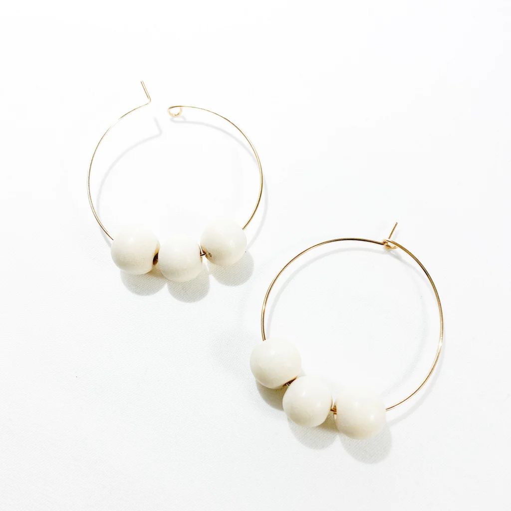 Jaime 1.5" Hoop Earrings (White Wood) | Natalie Borton