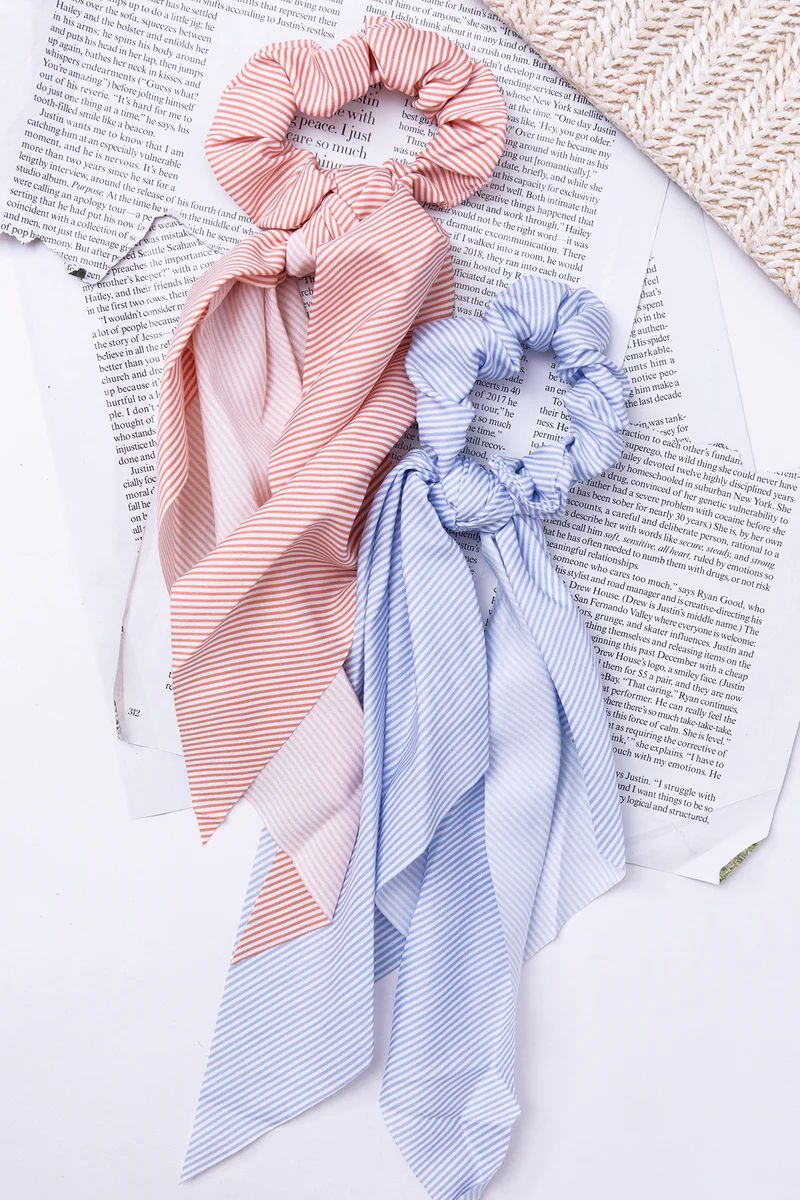 Young Heart Coral/Blue Hair Scarf Set FINAL SALE | The Pink Lily Boutique