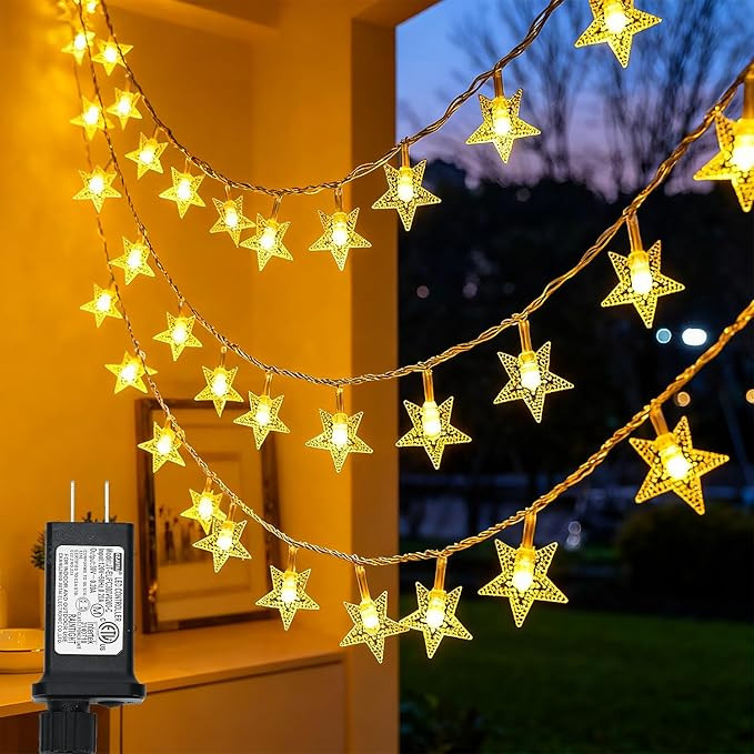 Twinkle Star 100 LED Star String Lights, 33FT Plug in Fairy String Lights Waterproof, Extendable ... | Amazon (US)