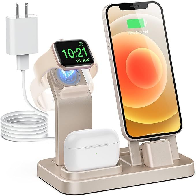 Tinetton 3 in 1 Charging Station Compatible with Apple Watch iPhone AirPods with 10W Adapter | Amazon (US)