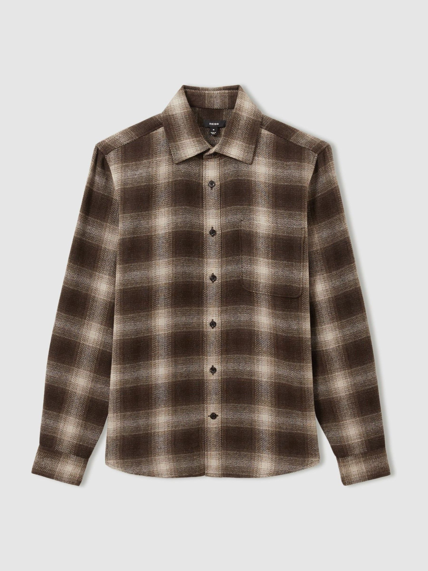 Reiss Check Patch-Pocket Overshirt With Wool in Brown Multi - REISS | Reiss UK