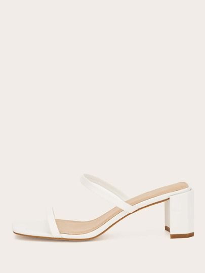 Thin Strap Chunky Heeled Mule Sandals | SHEIN