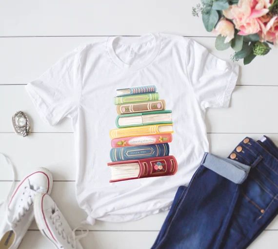 Book Stack Reader Bookish Book Lover Cotton Unisex T-shirt | Etsy (US)
