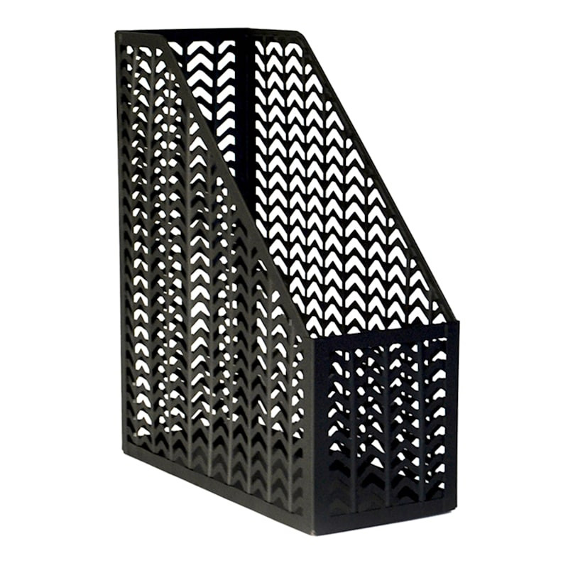 Matte Black Chevron Punched Metal File Organizer Magazine Holder | At Home