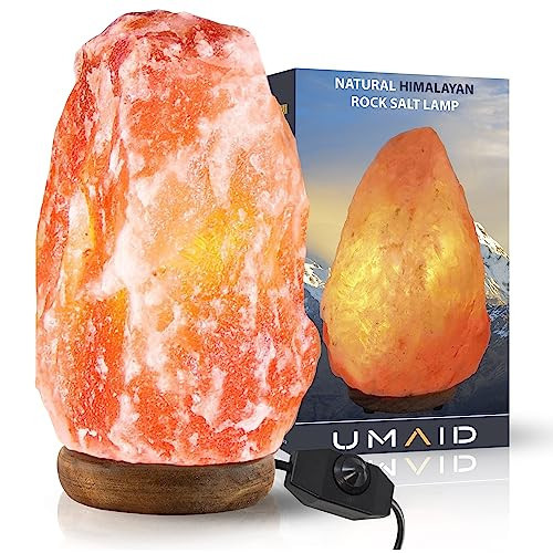 UMAID Himalayan Salt Lamp 8-10 inch (7-11 lb) with Dimmable Switch and Night Light Bulb on Handcrafted Wooden Base, Natural Pink Rock Salt Lamp | Amazon (US)