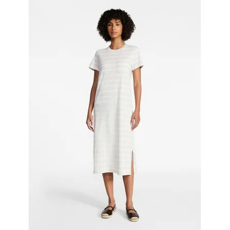 Time and Tru Women's Cotton Midi T-Shirt Dress with Short Sleeves, Sizes XS-XXXL | Walmart (US)