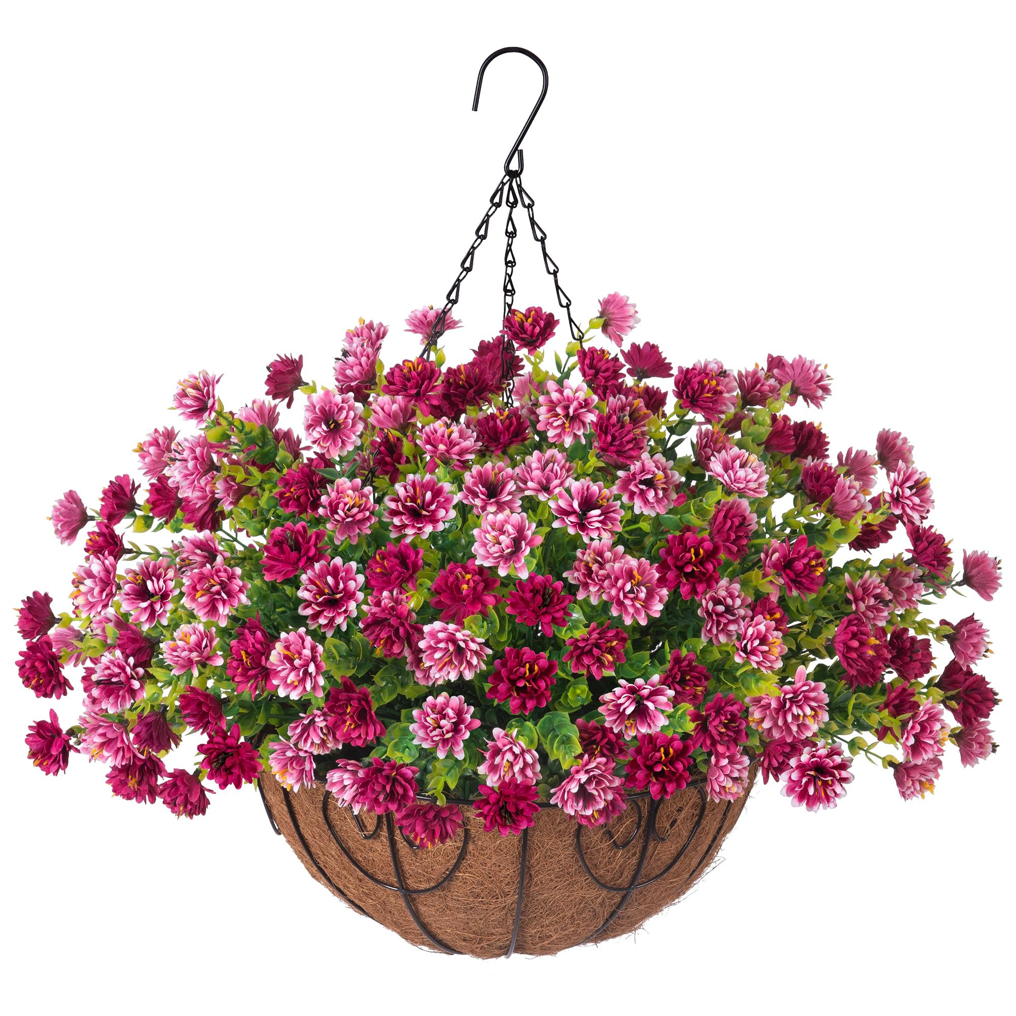 Artificial Faux Hanging Flowers Basket for Spring Outdoors Decoration, Silk Fake Mums Flowers Dai... | Amazon (US)