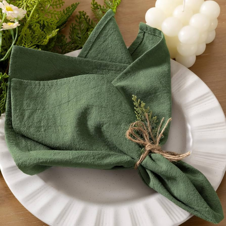 Socomi Cloth Napkins Green Fall Thanksgiving Washable Reusable Bulk Linen Cotton Napkins Set of 1... | Amazon (US)