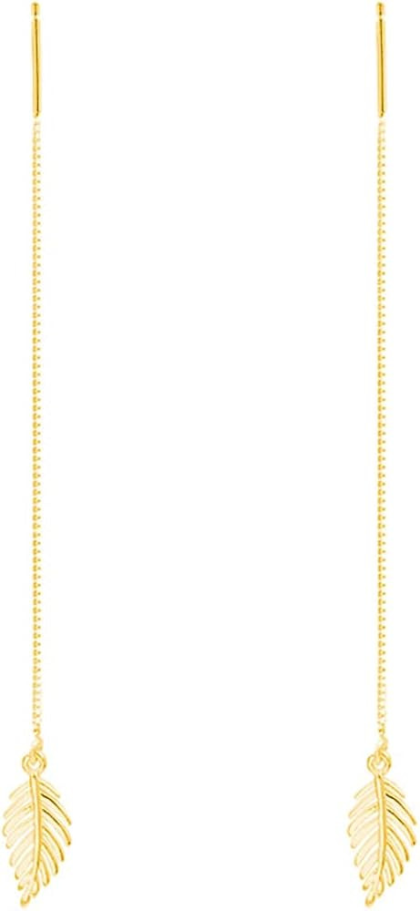 SLUYNZ Solid 925 Sterling Silver Leaf Dangle Earrings Chain for Women Leaf Drop Earrings Threader... | Amazon (US)