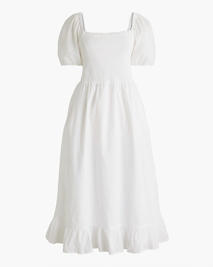 Smocked puff-sleeve midi dress | J.Crew Factory