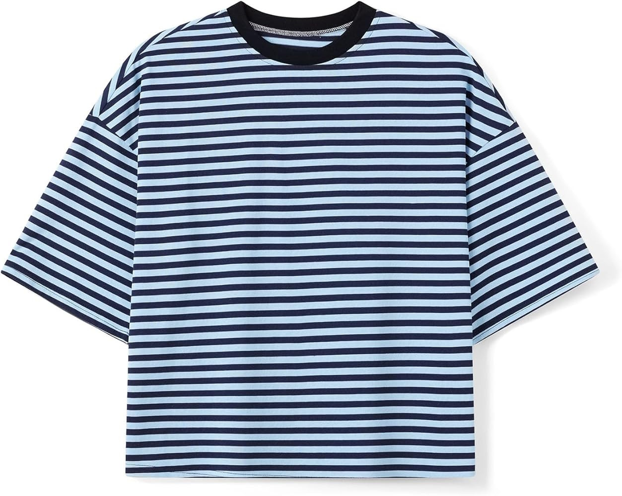 KOSUSANILL Oversized Striped Shirt Women Short Sleeve Crewneck Tshirt Cropped Baggy Tee Tops Drop... | Amazon (US)