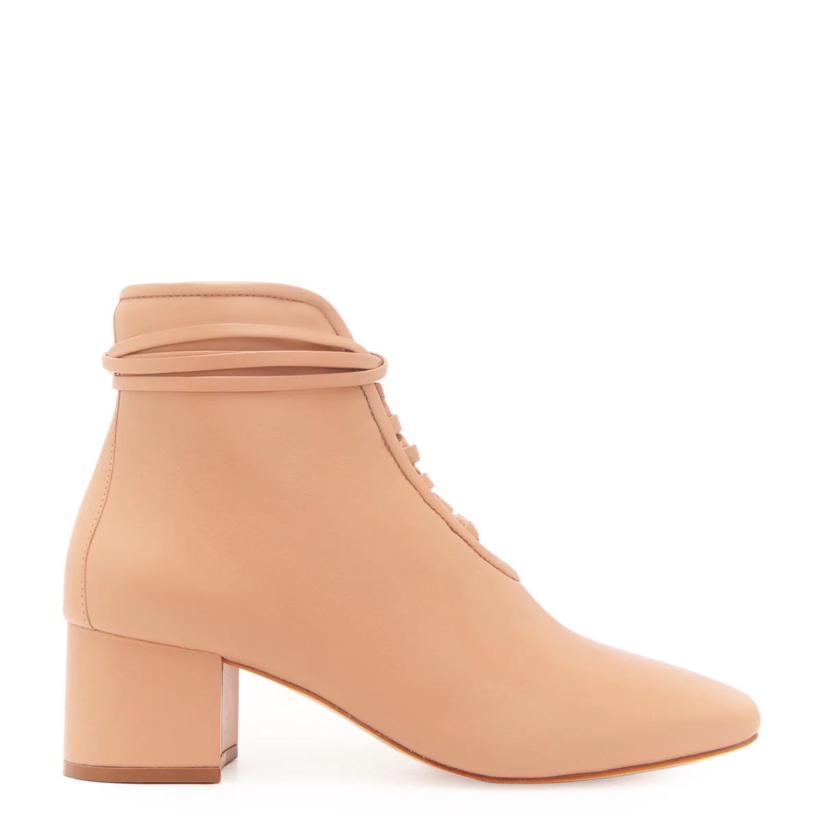 Cleo Camel Nappa Leather low Heel Boot with Lambskin Leather Lining | DANIELLA SHEVEL, LLC