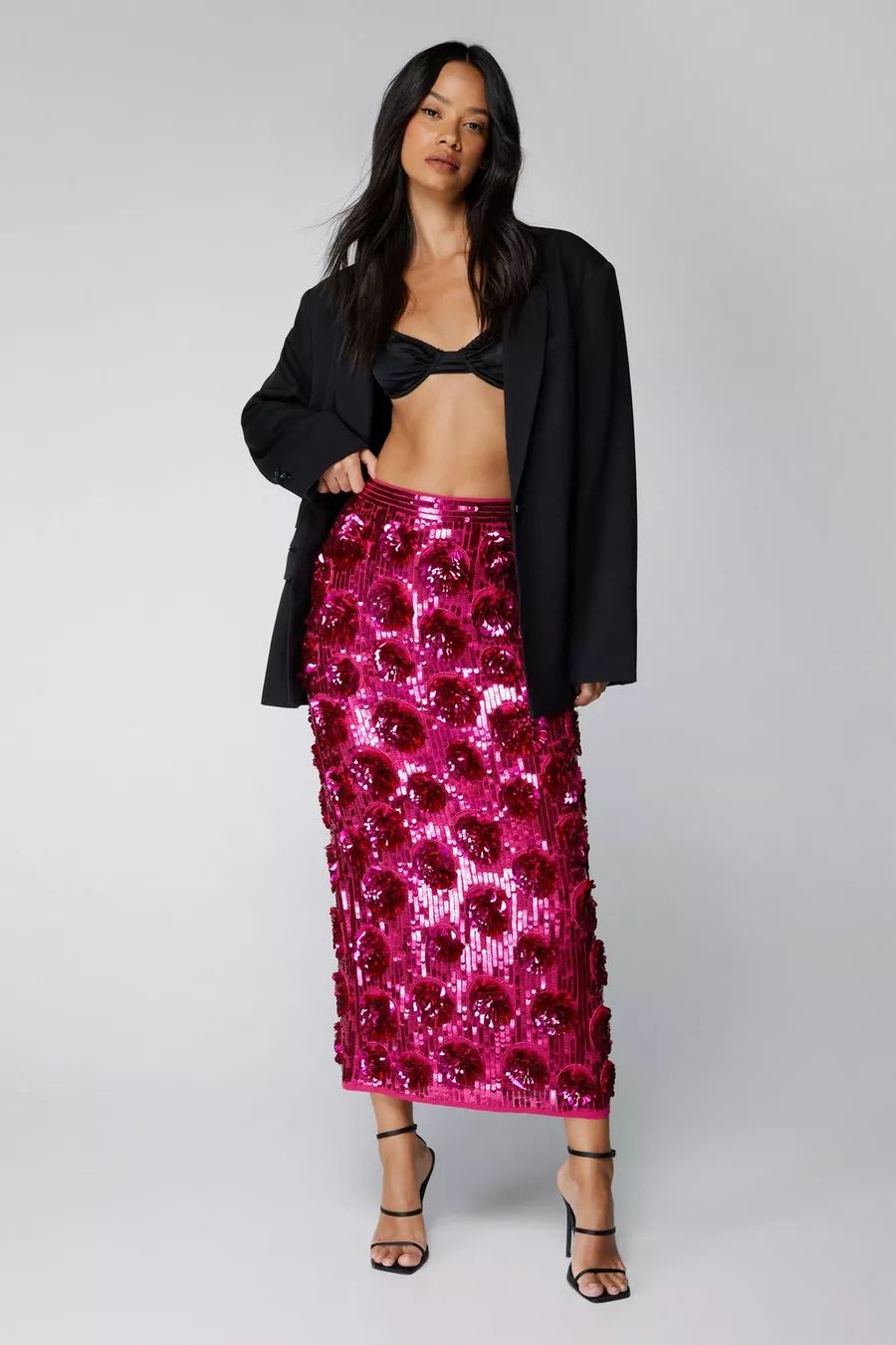 3D Sequin Floral Midi Skirt | Nasty Gal US