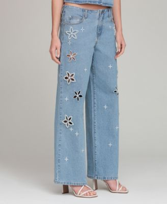 Avec Les Filles Women's Mid-Rise Floral Cutout Jeans - Nikki Wash | Macy's