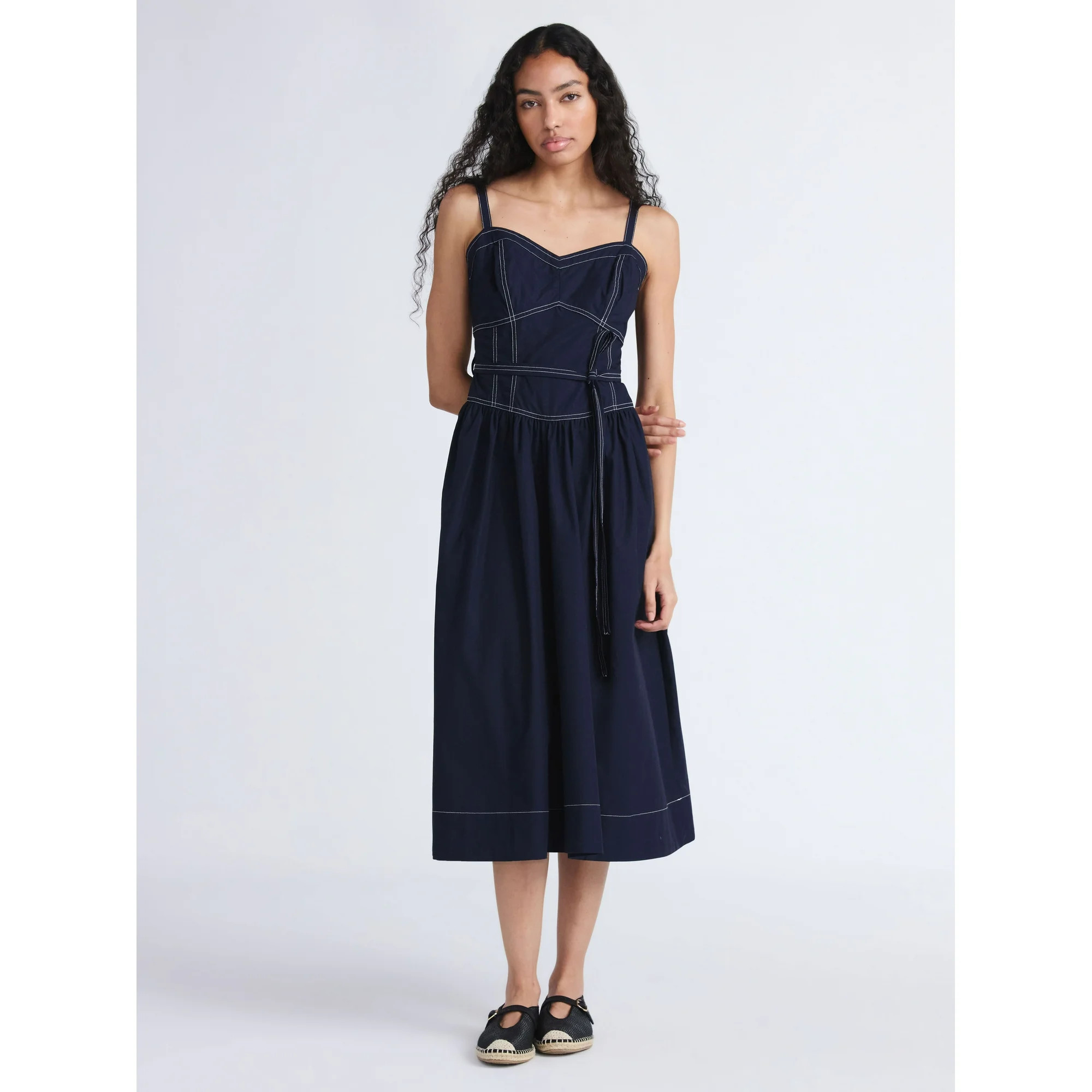 Free Assembly Women's and Women's Plus Sweetheart Belted Cotton Utility Midi Dress, Sizes XS-4X | Walmart (US)