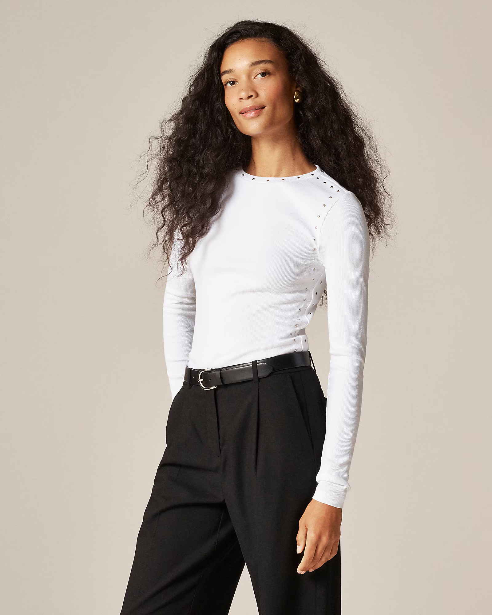 Perfect rib long-sleeve T-shirt with studs | J. Crew US