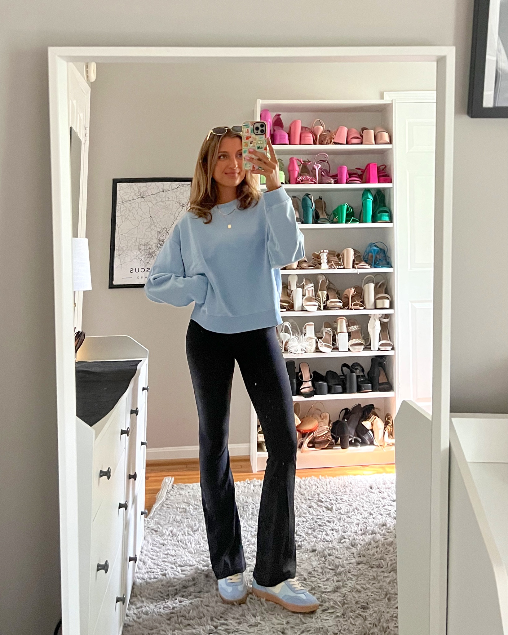 casual late summer outfit ideas featuring new American eagle loungewear. Wearing a S in crewneck. 

pants are Aerie crossovers & on sale wearing an XS regular 💕

take advantage of their big 25-70% off sale happening right now 