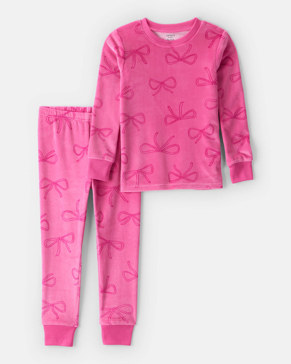 Toddler Girl Bow Print DreamPlush Long-Sleeve Snug Fit 2-Piece Pajamas - Pink | Carter's Inc