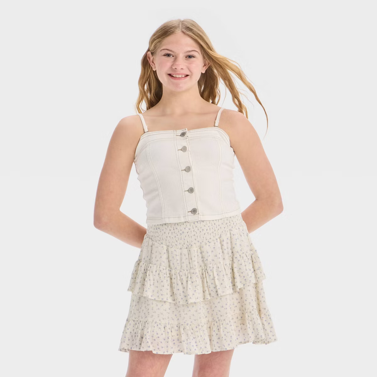 Girls' Button-Front Denim Tank Top - art class™ White M | Target