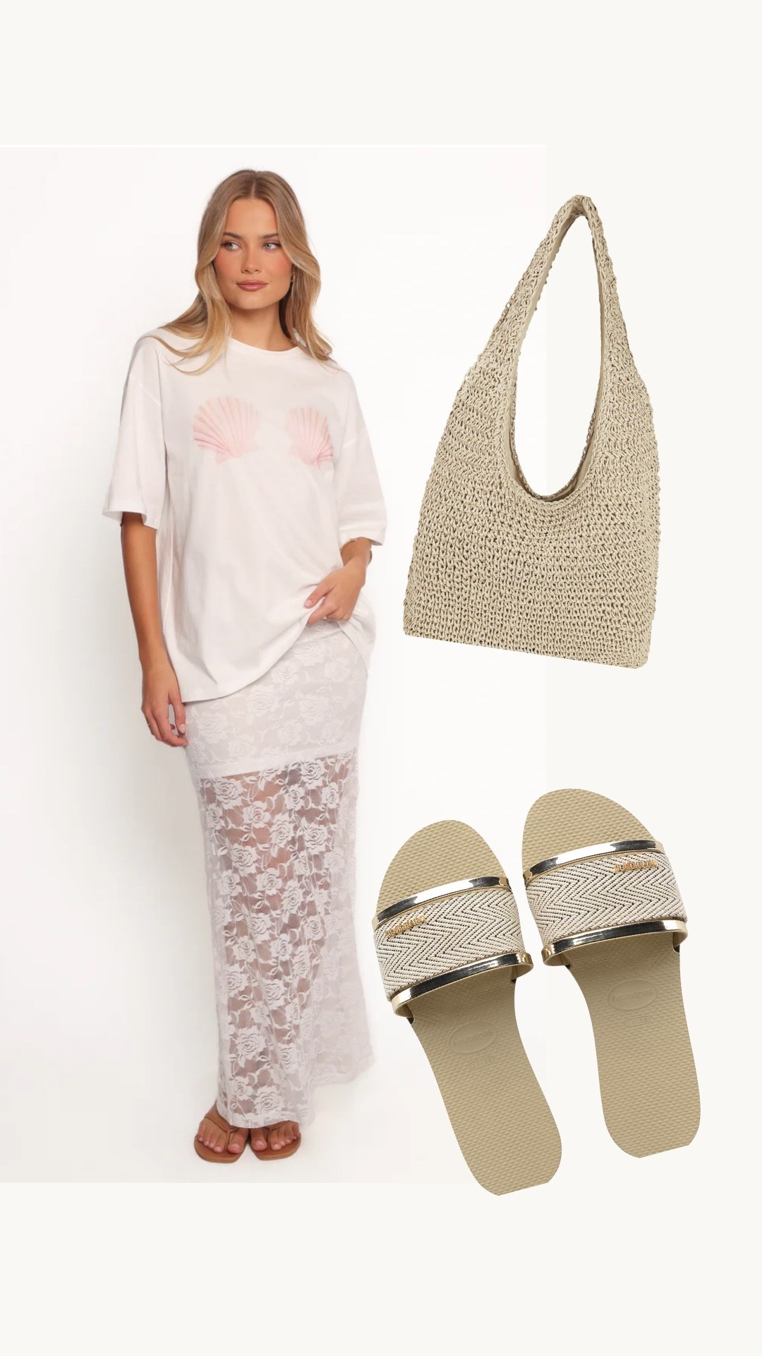 Sheer lace maxi skirt, white skirt, maxi skirt, beach bag, purse, crochet bag, sandals, flip flops

#LTKShoeCrush #LTKItBag #LTKTravel