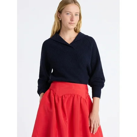 Free Assembly Women's V-Collar Sweater with Long Sleeves, Midweight, Sizes, XS-XXL | Walmart (US)