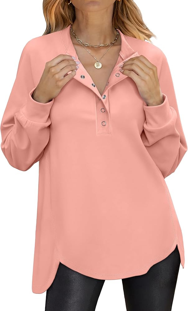 ANRABESS Women's Long Sleeve Henley Tops Tunic Sweatshirt Loose Slit Casual Button Shirts Pullove... | Amazon (US)