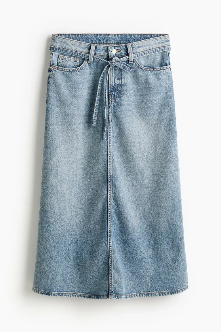 Feather Soft Denim Skirt - High waist - Long - Pale denim blue - Ladies | H&M US | H&M (US + CA)